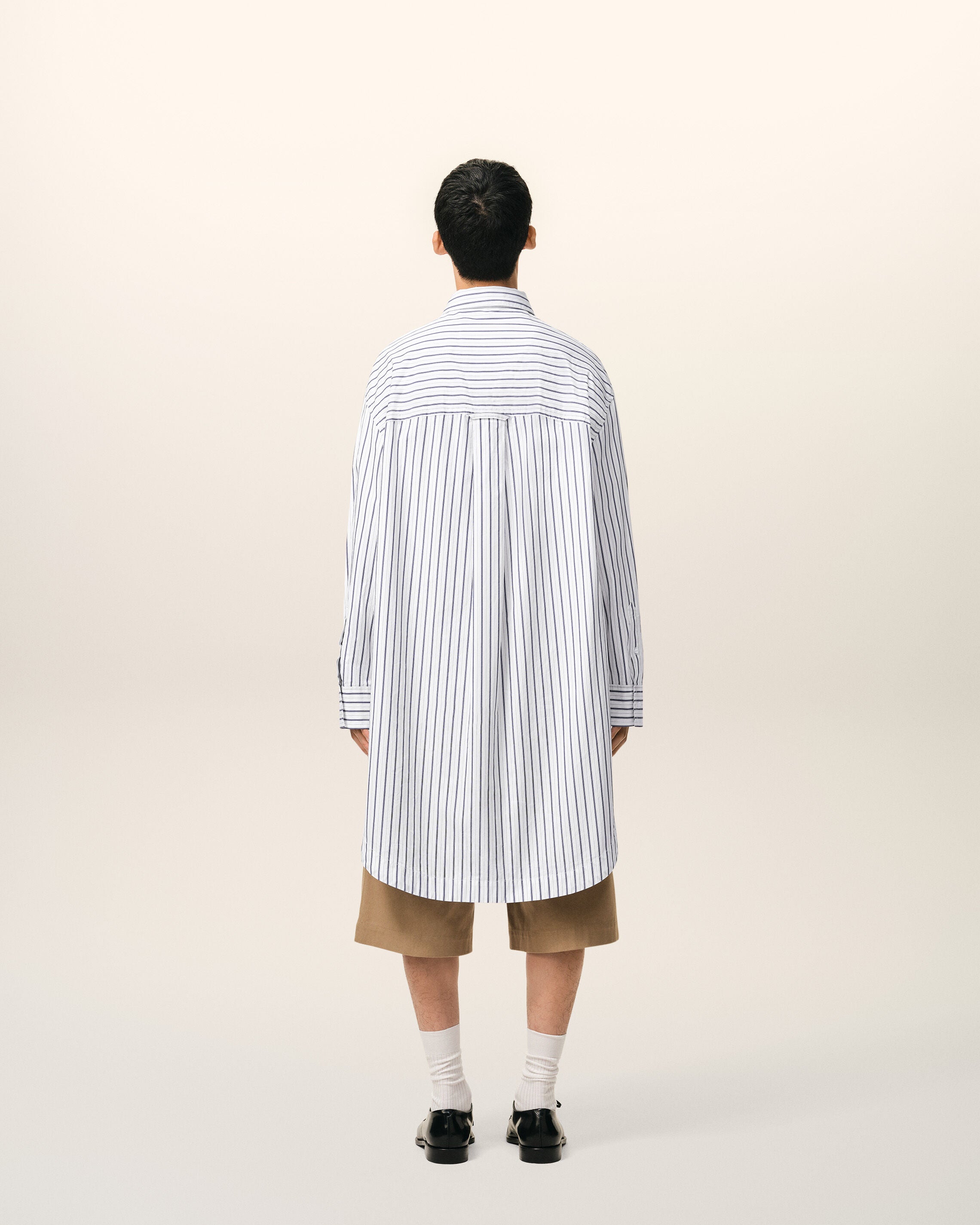 White Striped Cotton Ami De Coeur Wide Shirt Dress - 5