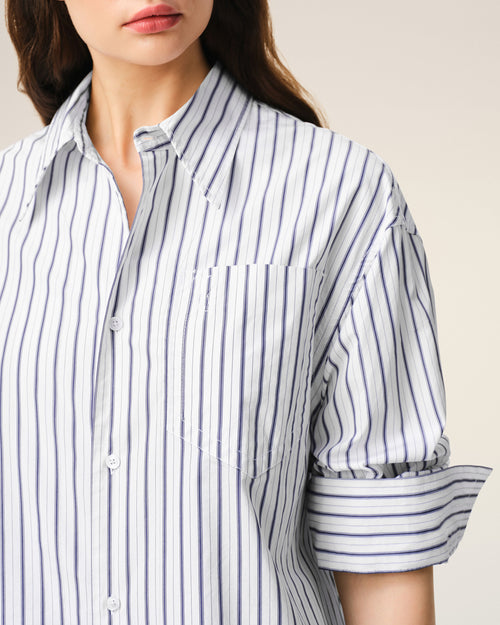 White Striped Cotton Ami De Coeur Wide Shirt Dress - Woman - 10 - AMI Paris - Ami Paris