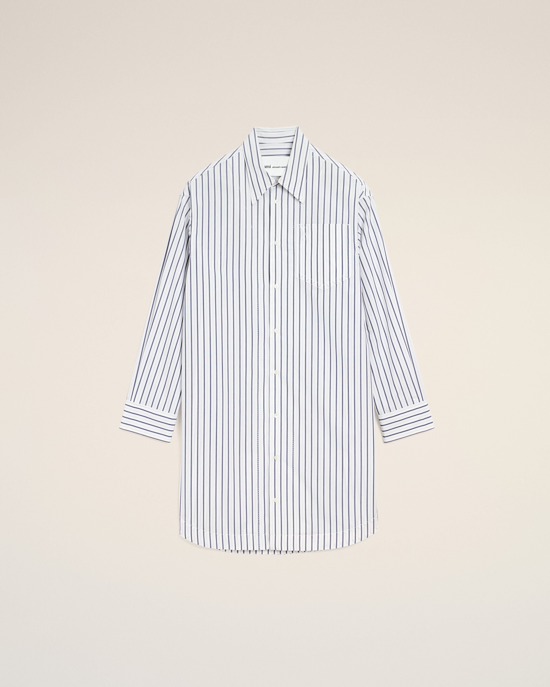 White Striped Cotton Ami De Coeur Wide Shirt Dress - 1