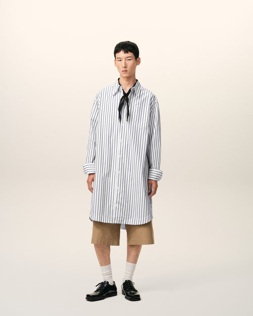 White Striped Cotton Ami De Coeur Wide Shirt Dress - 2 - Ami Paris