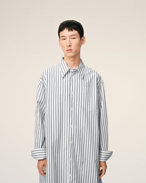 White Striped Cotton Ami De Coeur Wide Shirt Dress - 3 - Ami Paris