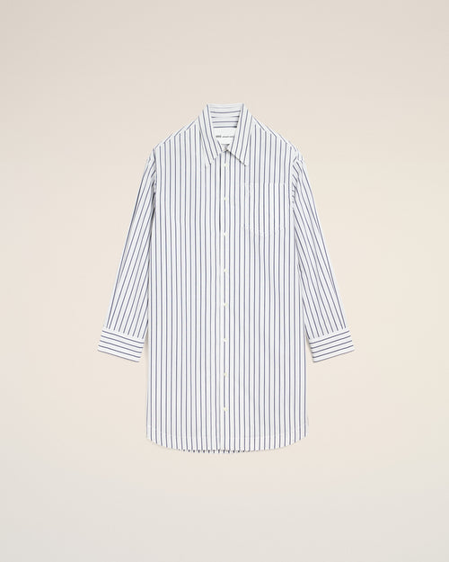                                 White Striped Cotton Ami De Coeur Wide Shirt Dress - 3                             - Ami Paris