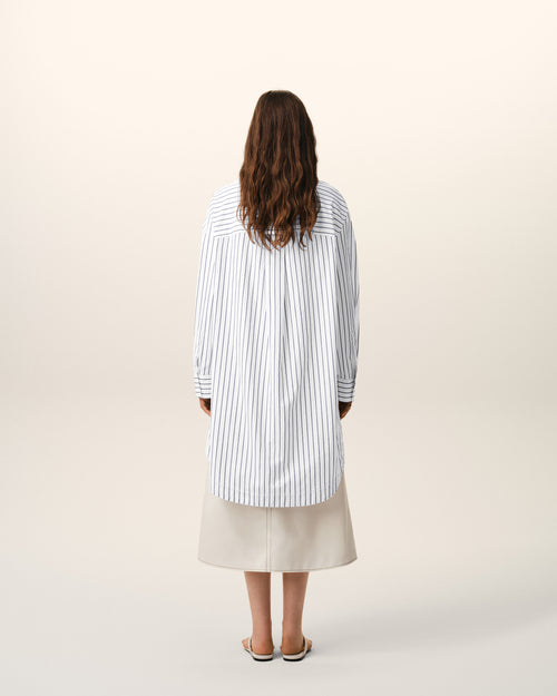 White Striped Cotton Ami De Coeur Wide Shirt Dress - Woman - 11 - AMI Paris - Ami Paris