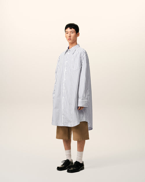 White Striped Cotton Ami De Coeur Wide Shirt Dress - Man - 6 - AMI Paris - Ami Paris