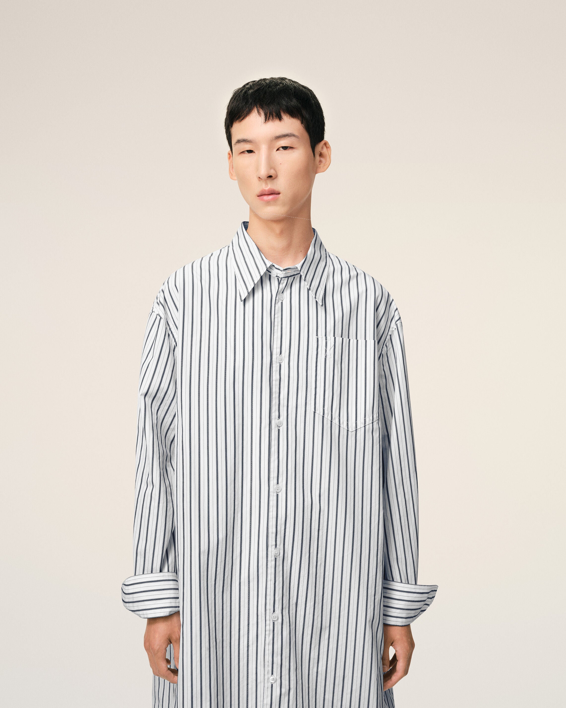 White Striped Cotton Ami De Coeur Wide Shirt Dress - 3