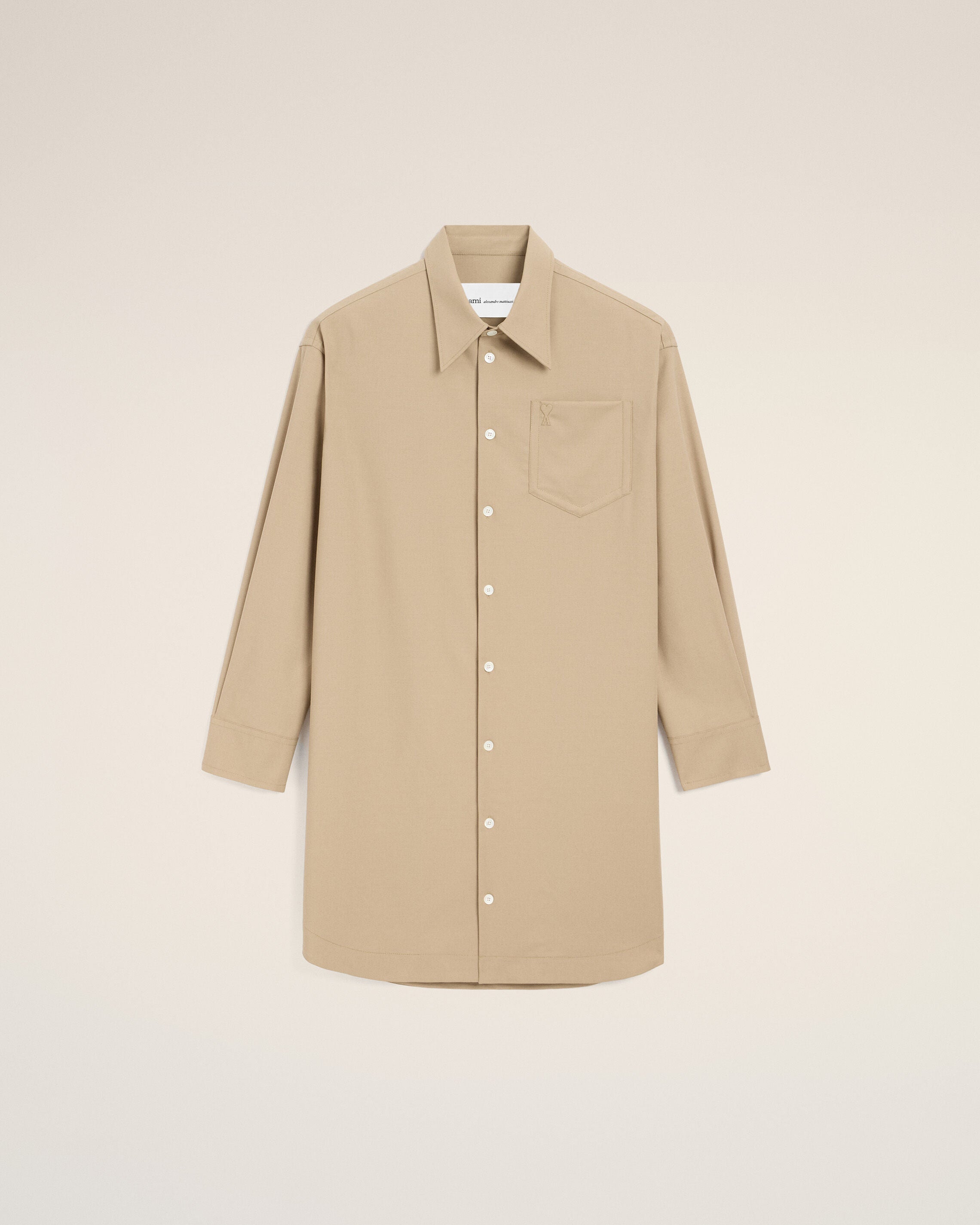 Beige New Wool Ami De Coeur Wide Shirt Dress - 7