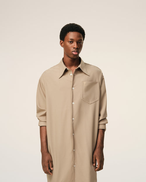Beige New Wool Ami De Coeur Wide Shirt Dress - 3 - Ami Paris