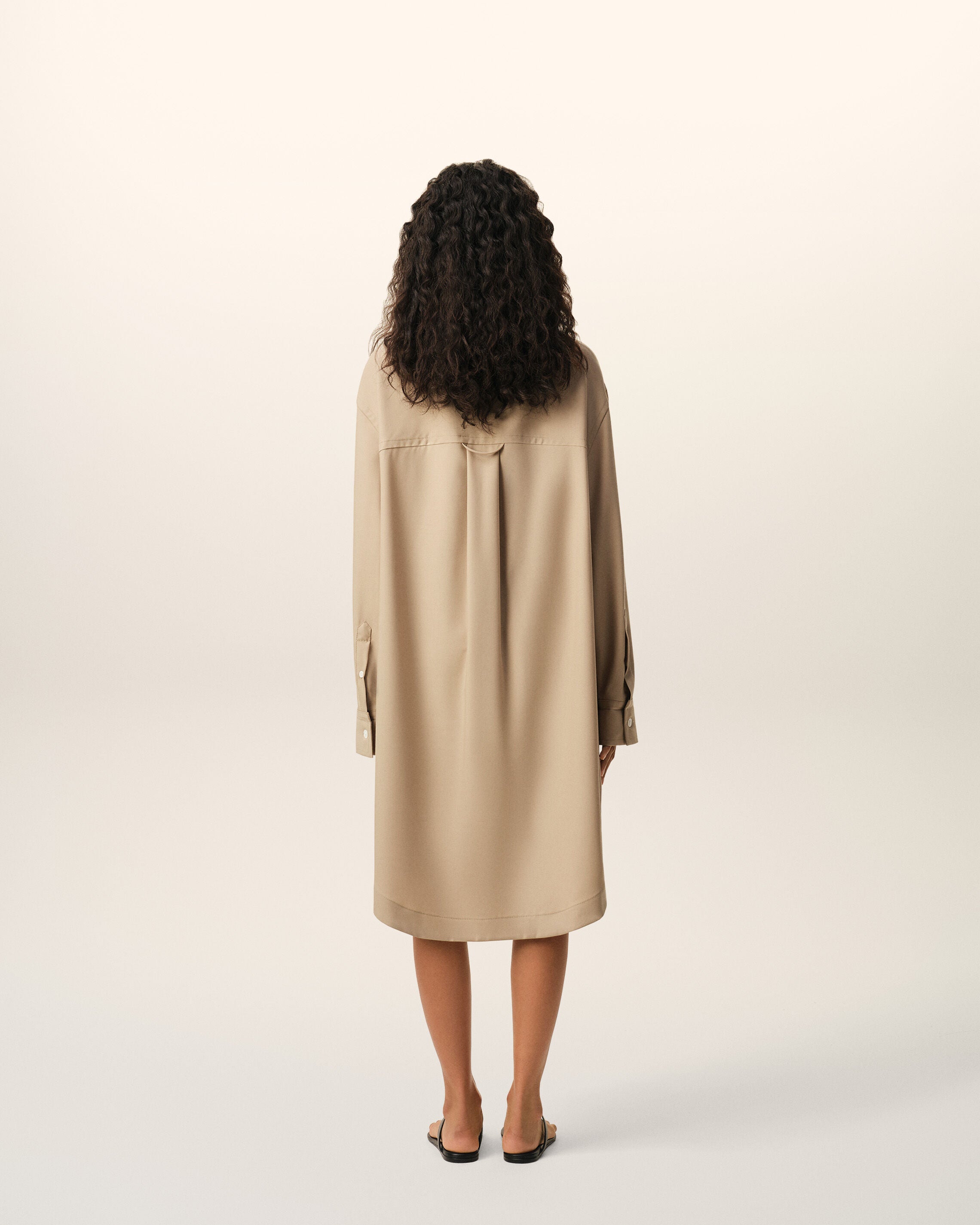 Beige New Wool Ami De Coeur Wide Shirt Dress - 11