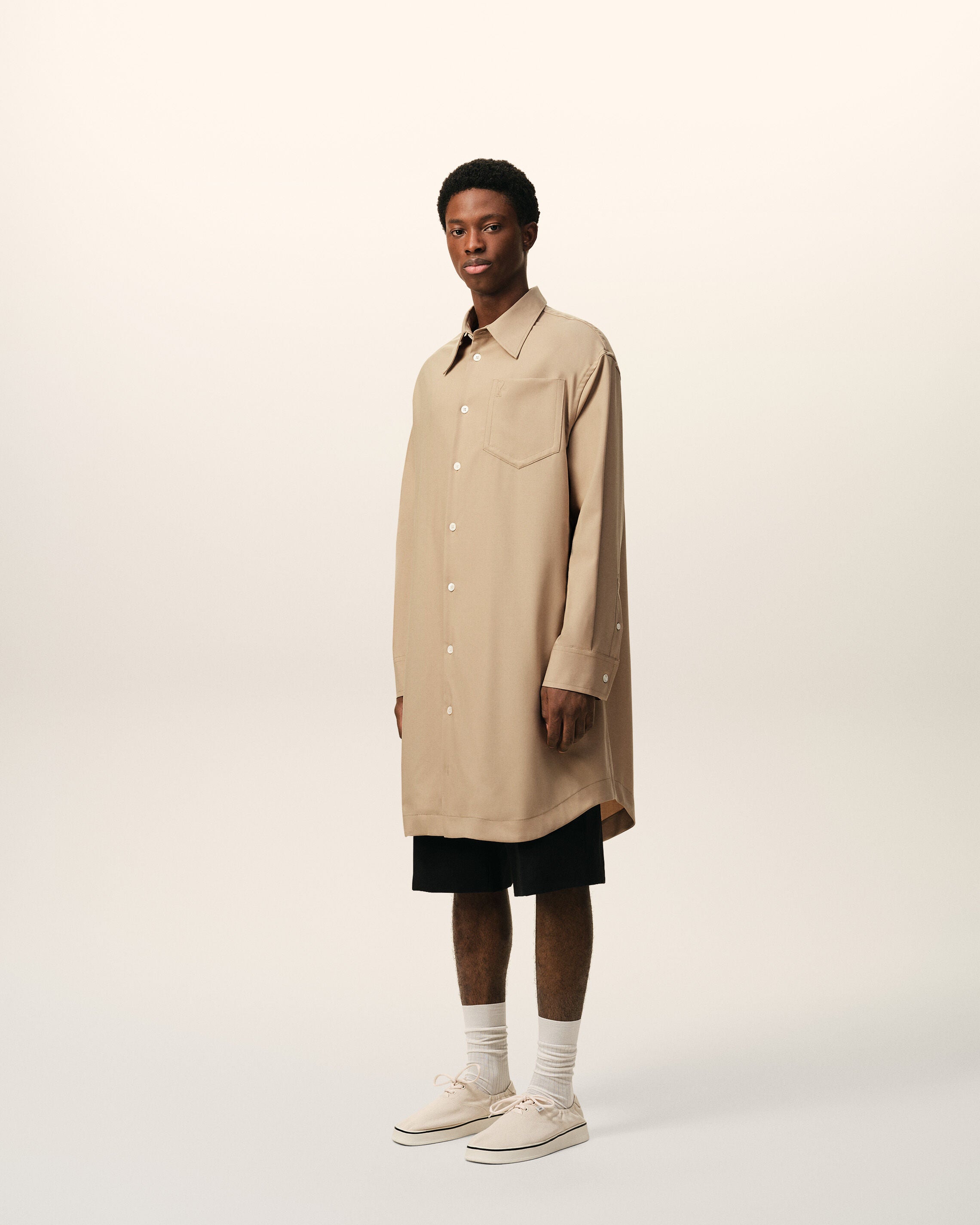 TAUPE BEIGE Beige New Wool Ami De Coeur Wide Shirt Dress