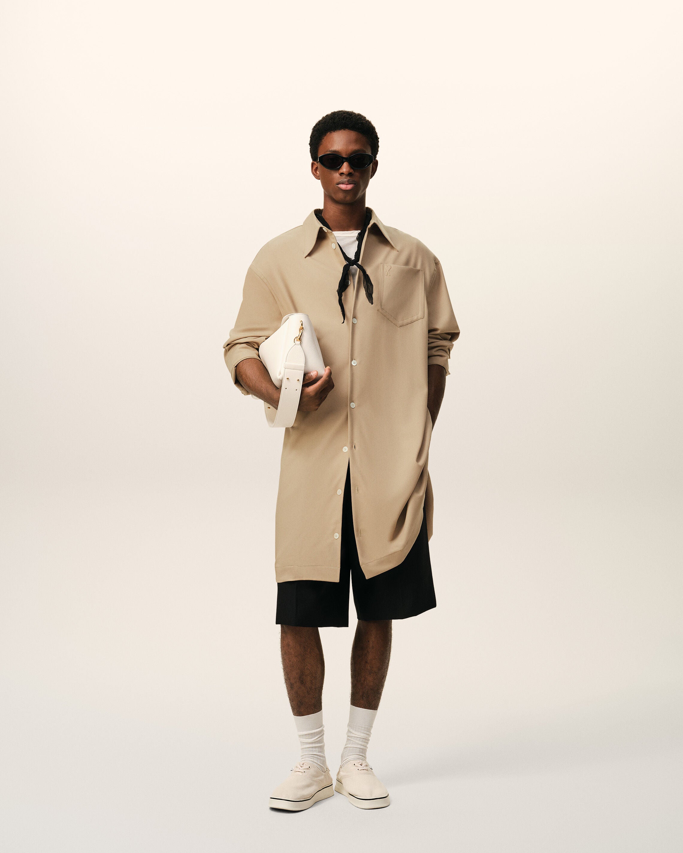 Beige New Wool Ami De Coeur Wide Shirt Dress - 2