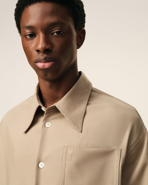 Beiges Ami De Coeur Hemdkleid aus Schurwolle - 4 - Ami Paris