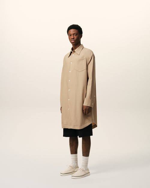 Beige New Wool Ami De Coeur Wide Shirt Dress - 5 - Ami Paris