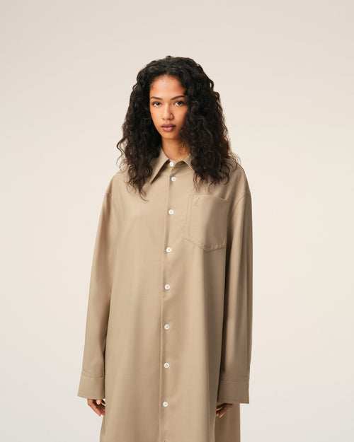 Beige New Wool Ami De Coeur Wide Shirt Dress - 9 - Ami Paris