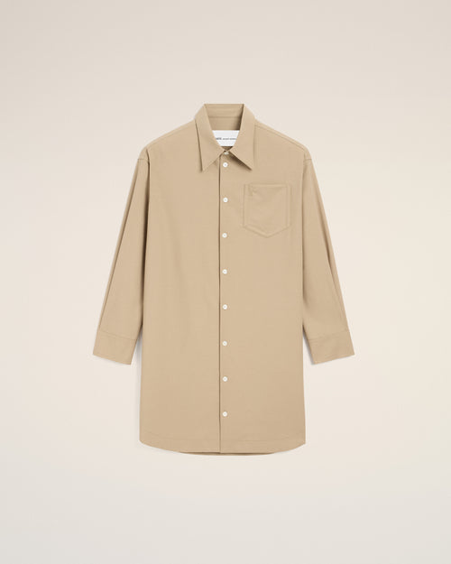 Beige New Wool Ami De Coeur Wide Shirt Dress - 7 - Ami Paris