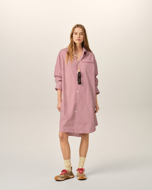                                 White striped cotton shirt dress with Ami de Coeur arrow - 3                             - Ami Paris