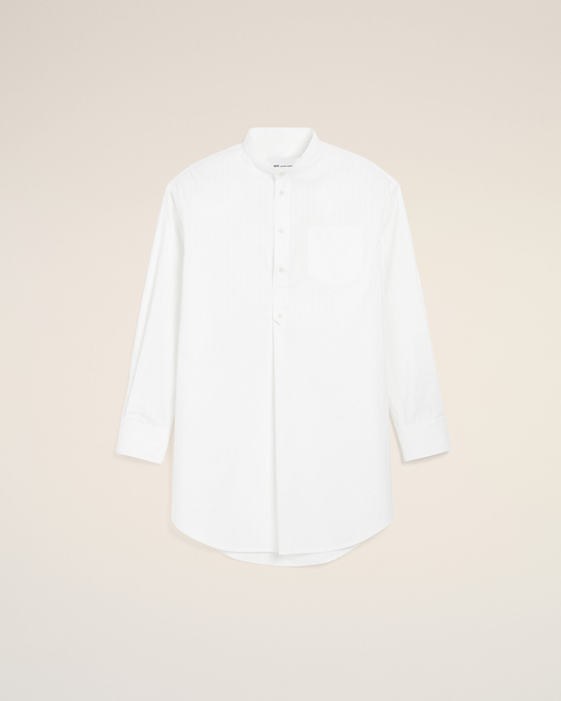 Vestido túnica blanco de algodón con cuello mao - 1