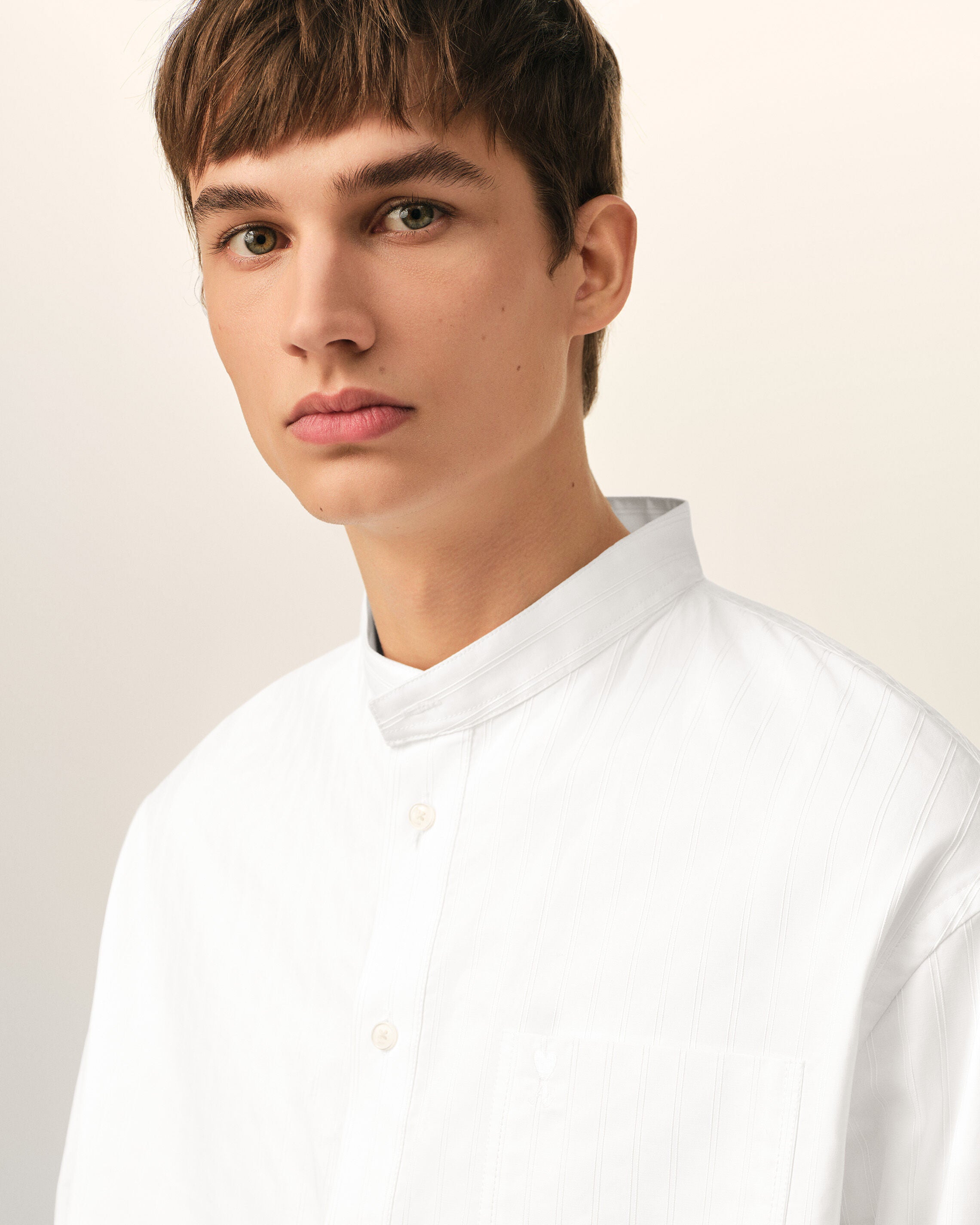 Vestido túnica blanco de algodón con cuello mao - 4