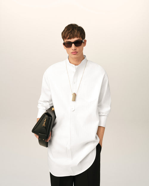 Vestido túnica blanco de algodón con cuello mao - Hombre - 3 - AMI Paris - Ami Paris