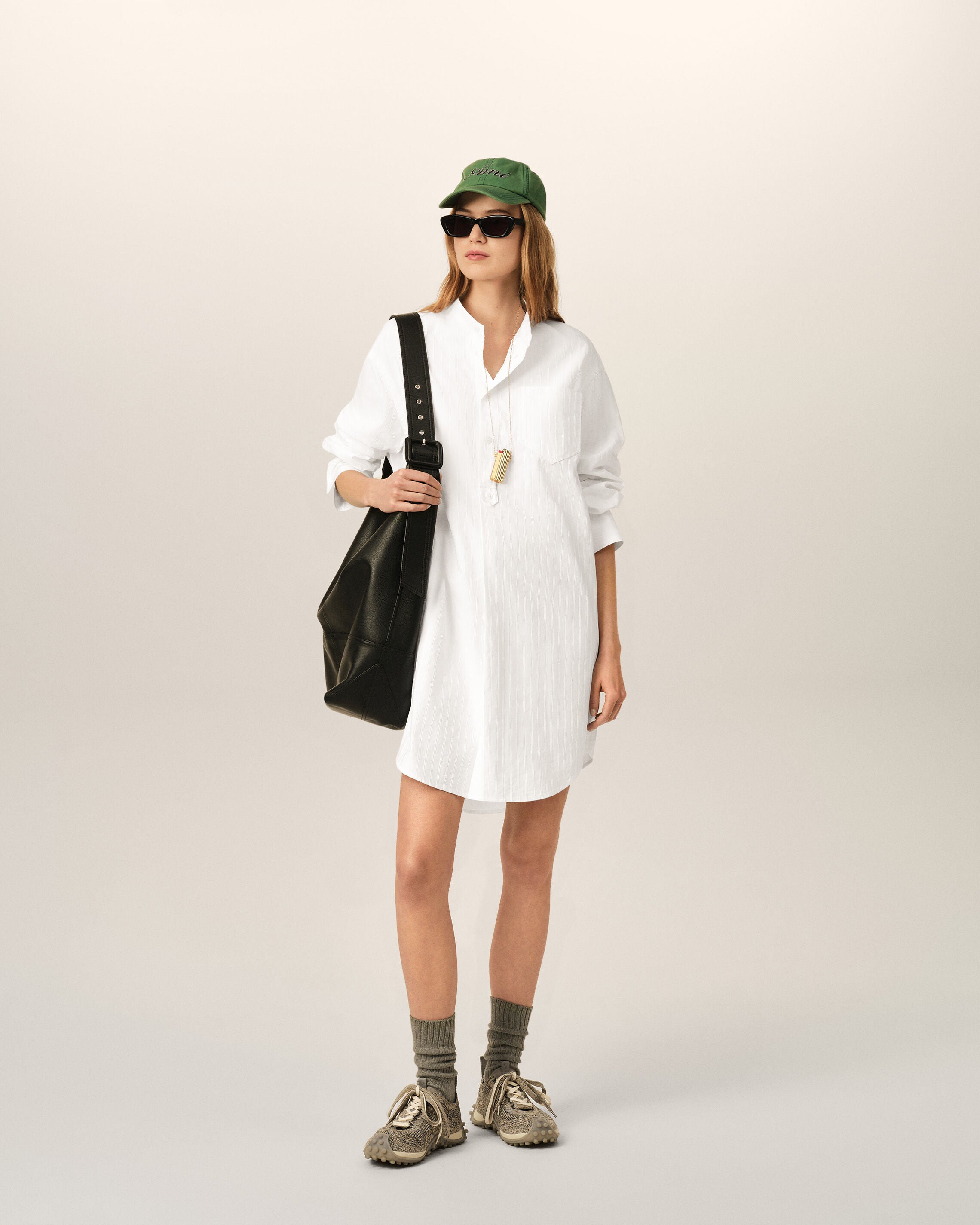 Vestido túnica blanco de algodón con cuello mao - 8