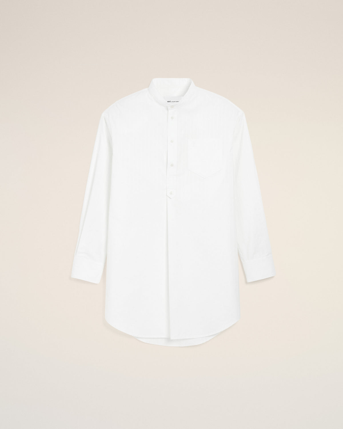 Vestido túnica blanco de algodón con cuello mao - 7