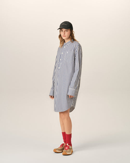 Vestido túnica azul de algodón con cuello mao - Mujer - 12 - AMI Paris - Ami Paris