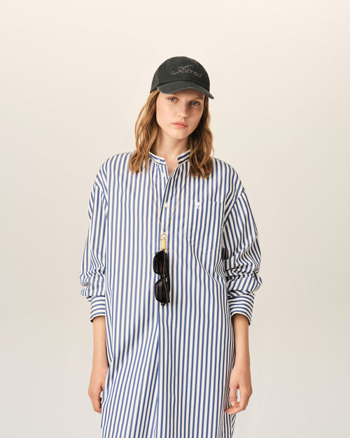 Vestido túnica azul de algodón con cuello mao - Mujer - 9 - AMI Paris - Ami Paris