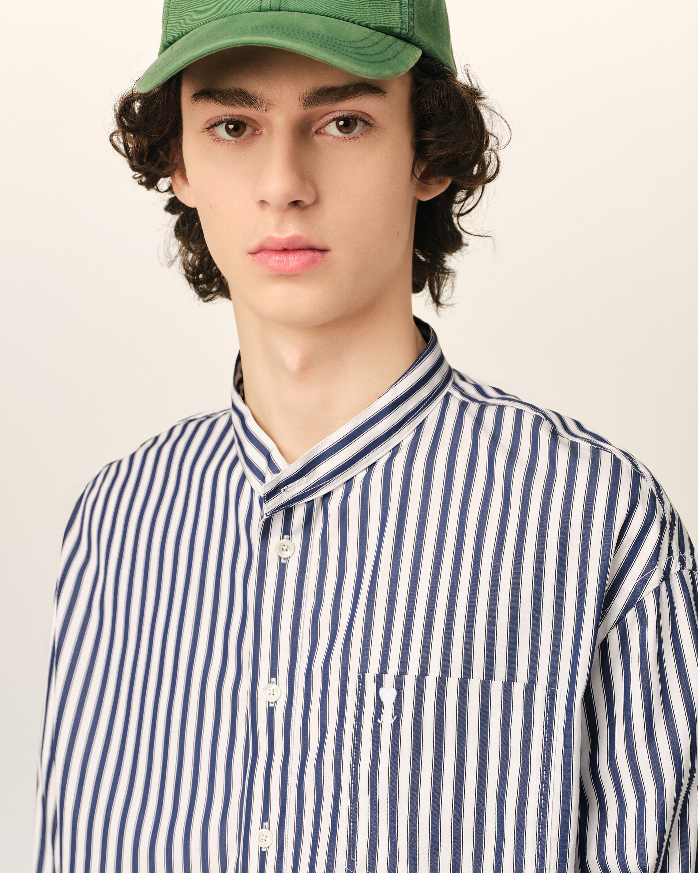 Vestido túnica azul de algodón con cuello mao - 4