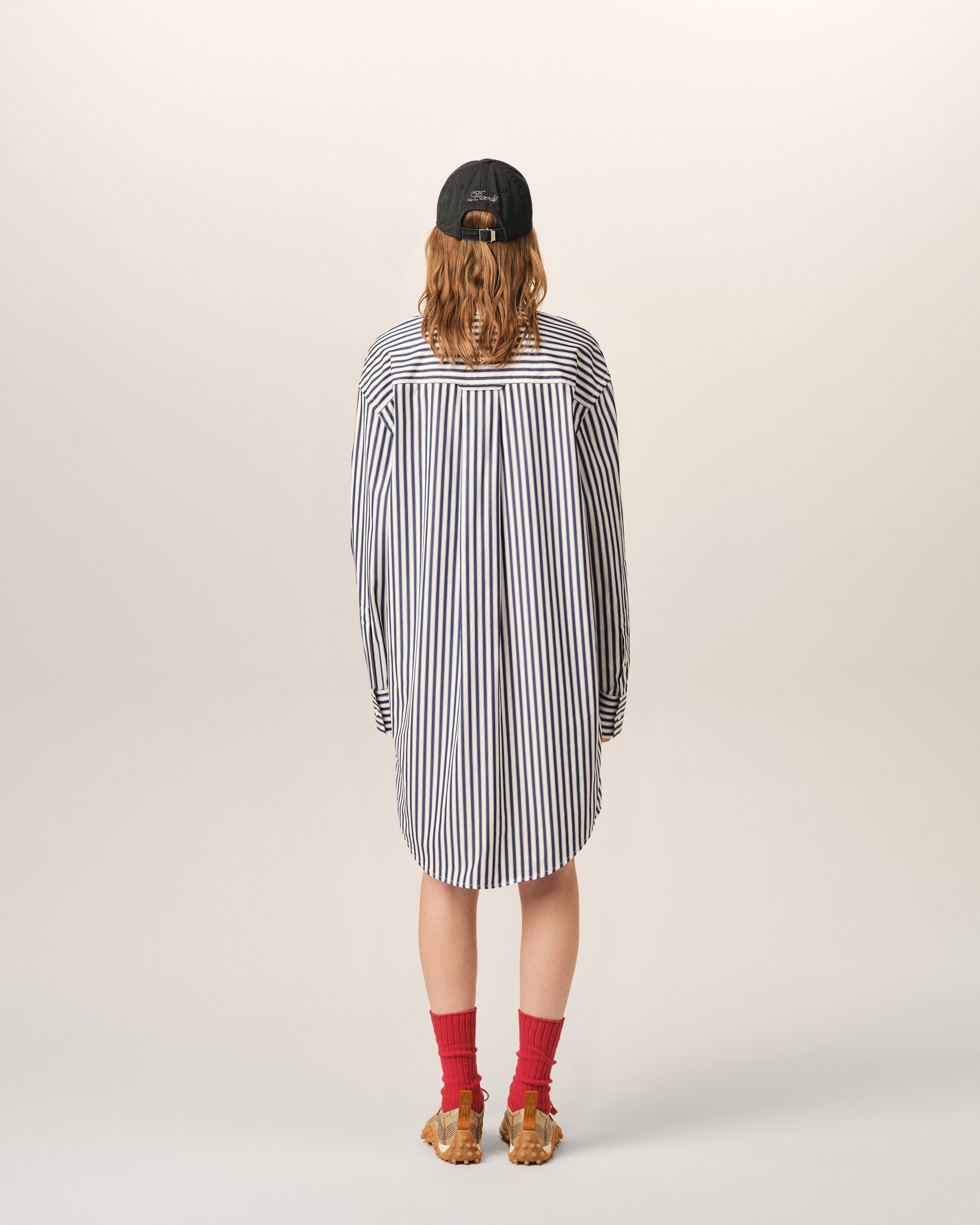 Vestido túnica azul de algodón con cuello mao - 11