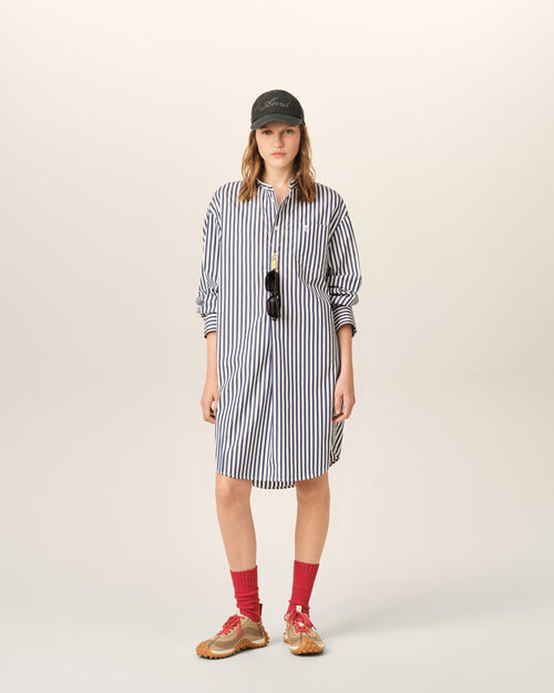Vestido túnica azul de algodón con cuello mao - Mujer - 8 - AMI Paris - Ami Paris