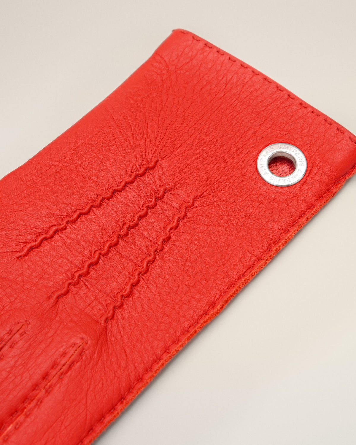 Red grained leather gloves - 6