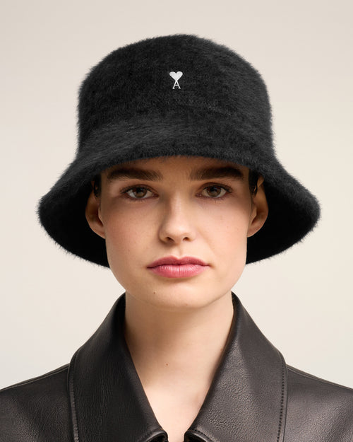 Black Wool Ami de Coeur Stud Bucket Hat - 4 - Ami Paris