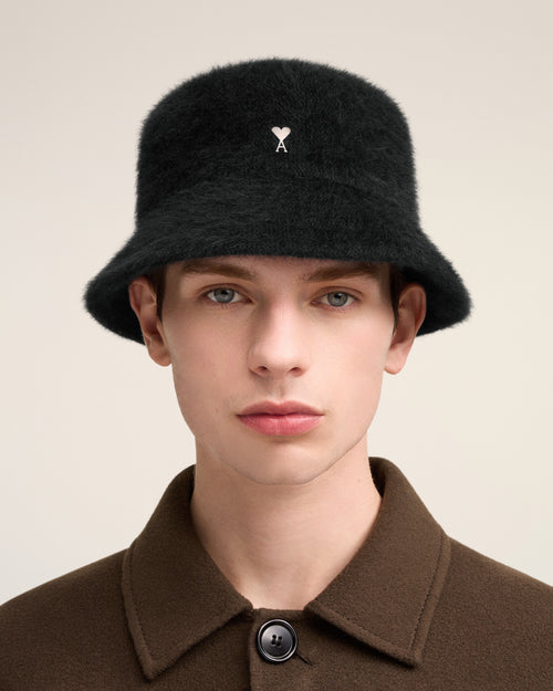 Black Wool Ami de Coeur Stud Bucket Hat - 2 - Ami Paris