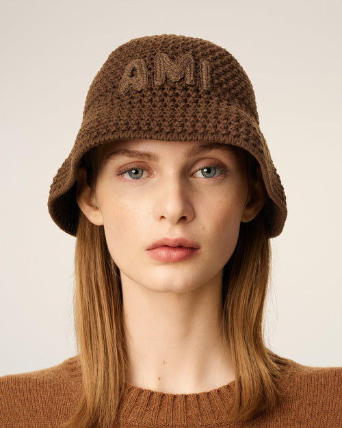 Brown Cotton Knitted Ami Patch Bucket Hat - 4 - Ami Paris