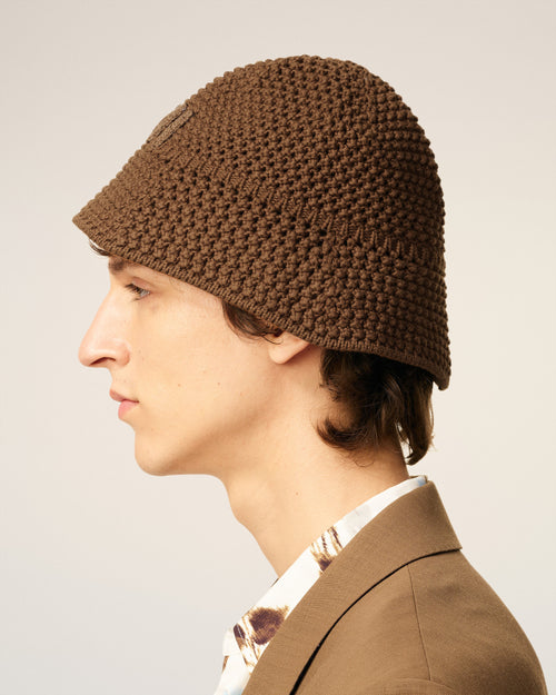 Brown Cotton Knitted Ami Patch Bucket Hat - 5 - Ami Paris