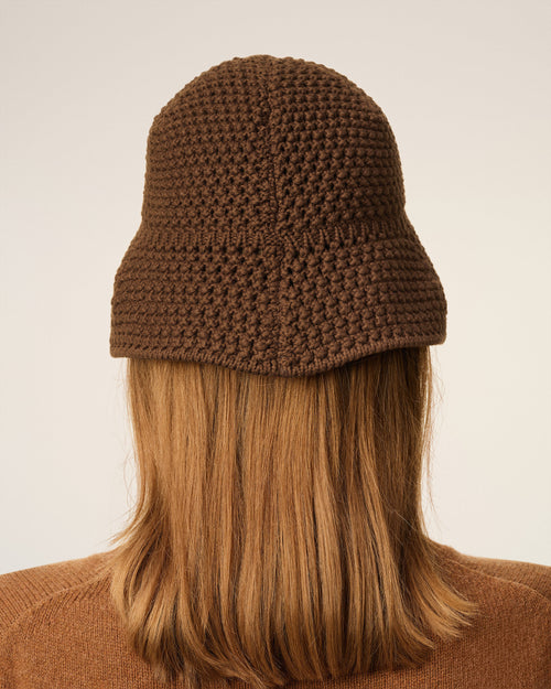 Brown Cotton Knitted Ami Patch Bucket Hat - 12 - Ami Paris