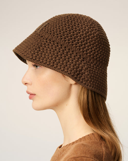 Brown Cotton Knitted Ami Patch Bucket Hat - 11 - Ami Paris