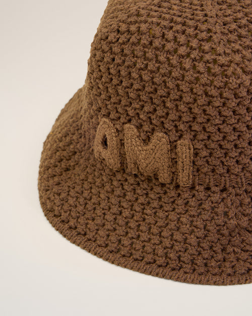 Brown Cotton Knitted Ami Patch Bucket Hat - 3 - Ami Paris