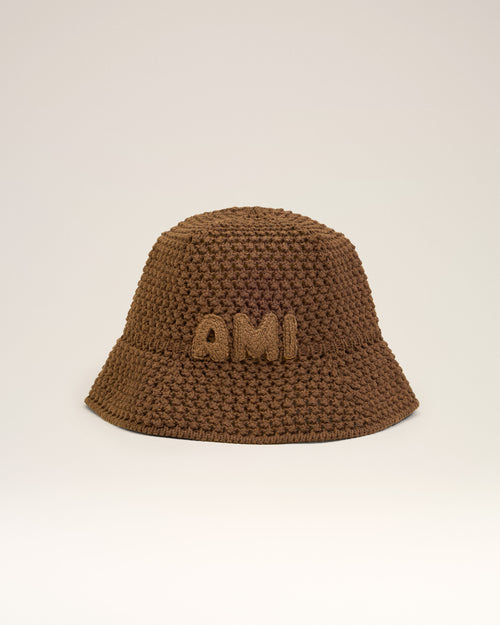 Brown Cotton Knitted Ami Patch Bucket Hat - 10 - Ami Paris