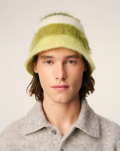 Green Mohair Striped Ami Bucket Hat - 1 - Ami Paris