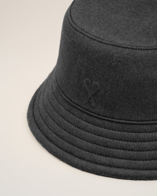 Black Wool Embossed Ami De Coeur Bucket Hat - 3 - Ami Paris