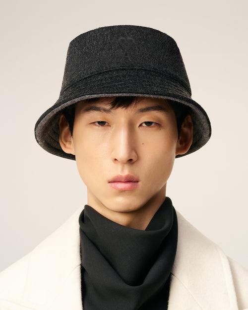 Black Wool Embossed Ami De Coeur Bucket Hat - 2 - Ami Paris