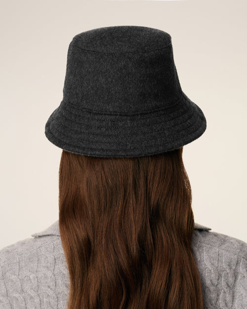 Black Wool Embossed Ami De Coeur Bucket Hat - 12 - Ami Paris