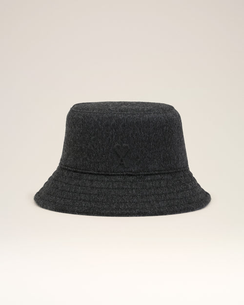 Black Wool Embossed Ami De Coeur Bucket Hat - 1 - Ami Paris