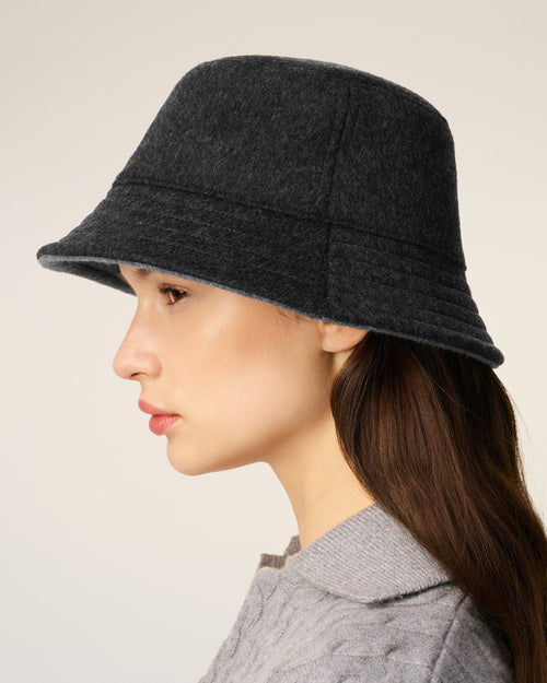 Black Wool Embossed Ami De Coeur Bucket Hat - 10 - Ami Paris