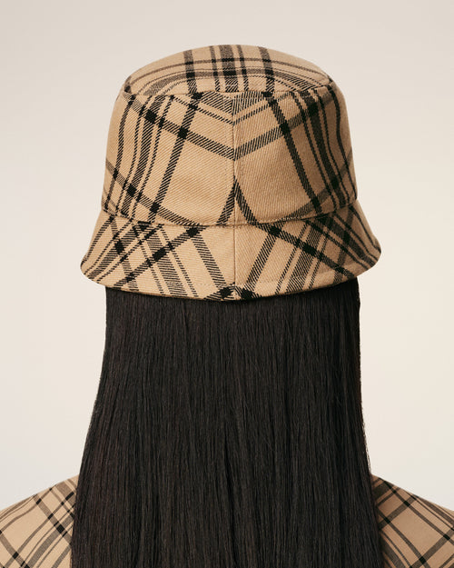 Brown Wool Checked  Bucket Hat - 12 - Ami Paris