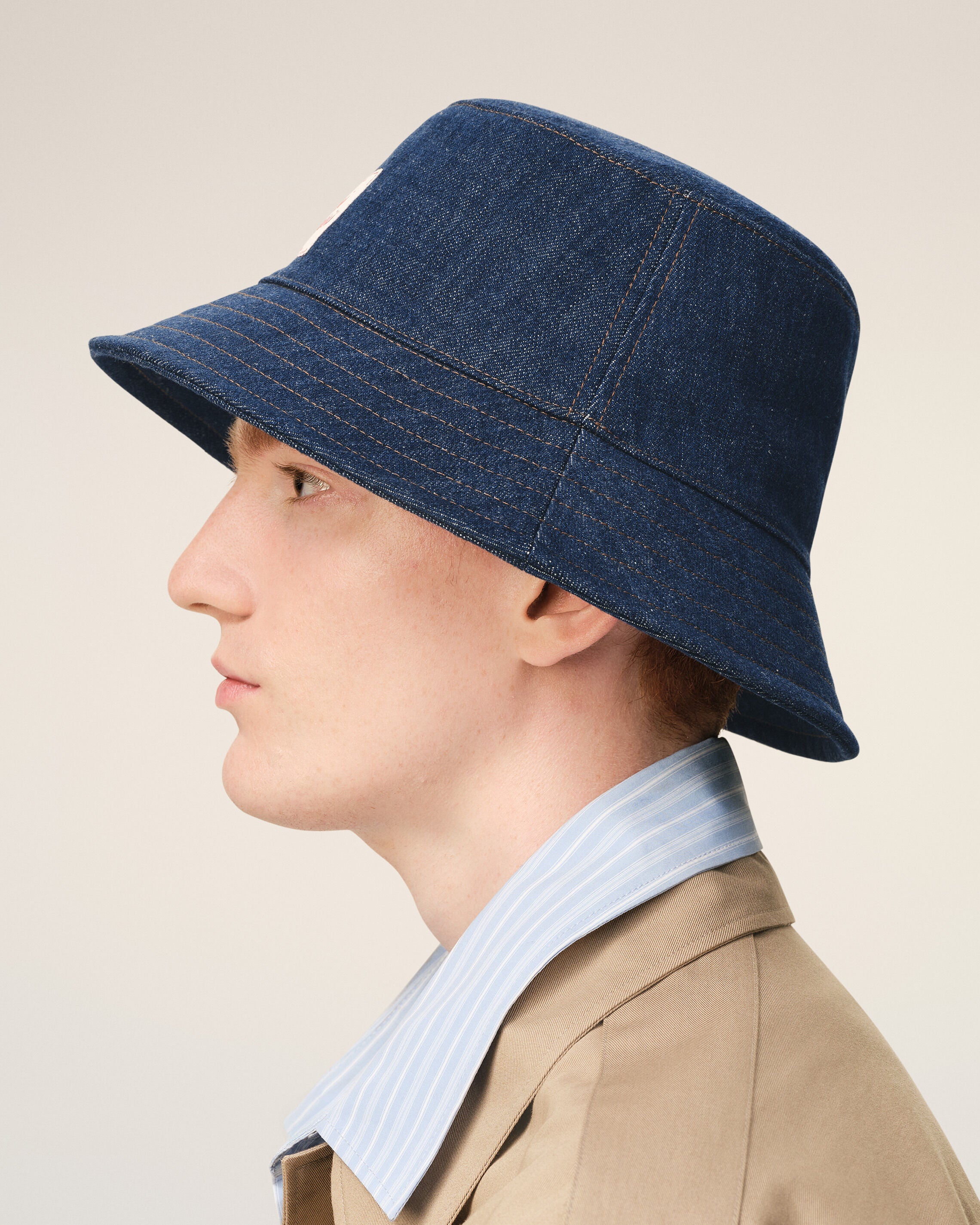 ブルーデニム コットン Ami Paris Heritage パッチ ハット インディゴ