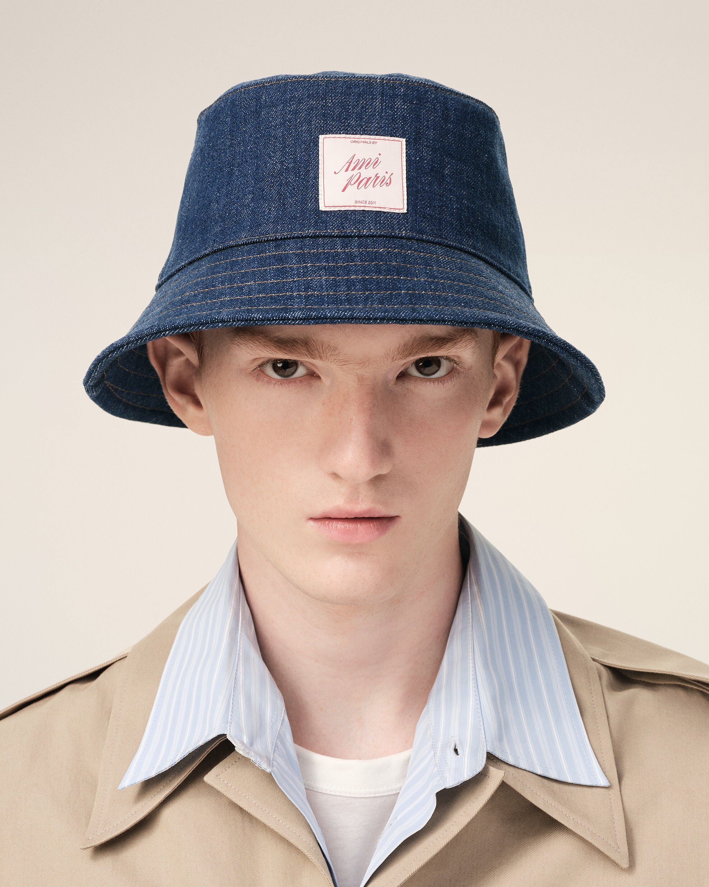 ブルーデニム コットン Ami Paris Heritage パッチ ハット インディゴ