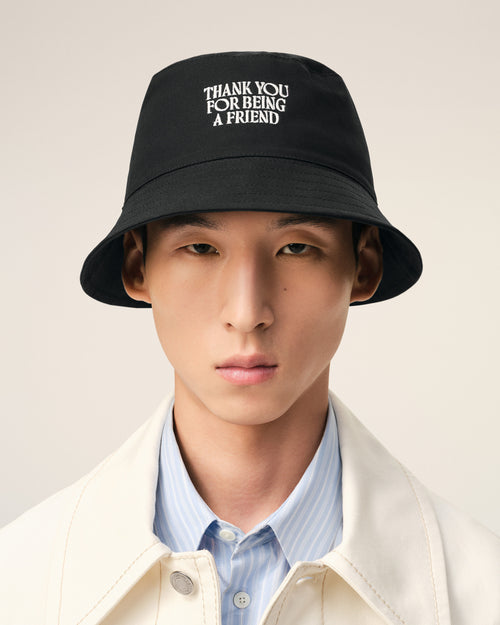 Black Cotton Thank You For Being A Friend Embroidery Hat - 2 - Ami Paris