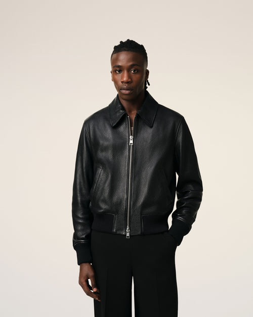 Veste Noire Zippée En Cuir - Homme - 3 - AMI Paris - Ami Paris