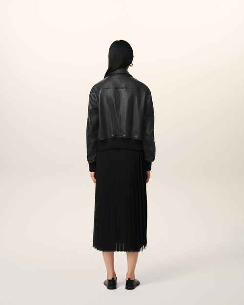 Veste Noire Zippée En Cuir - Femme - 11 - AMI Paris - Ami Paris